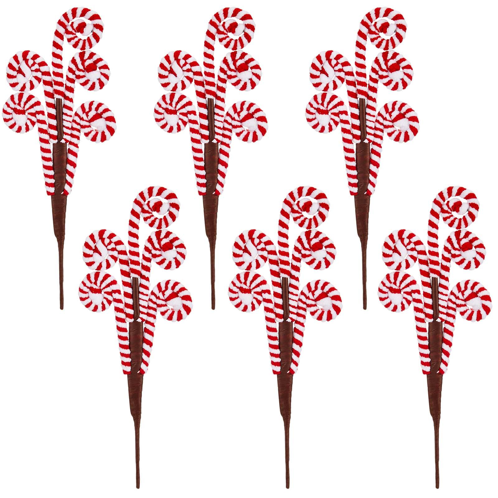 6 Pcs Christmas Tree Decorations Picks 12 Inch Candy Cane Christmas Decorations Large Red White Candy Curly Lollipop Peppermint Candy Ornaments for Xmas Tree Topper Home Office Vase Holiday Party