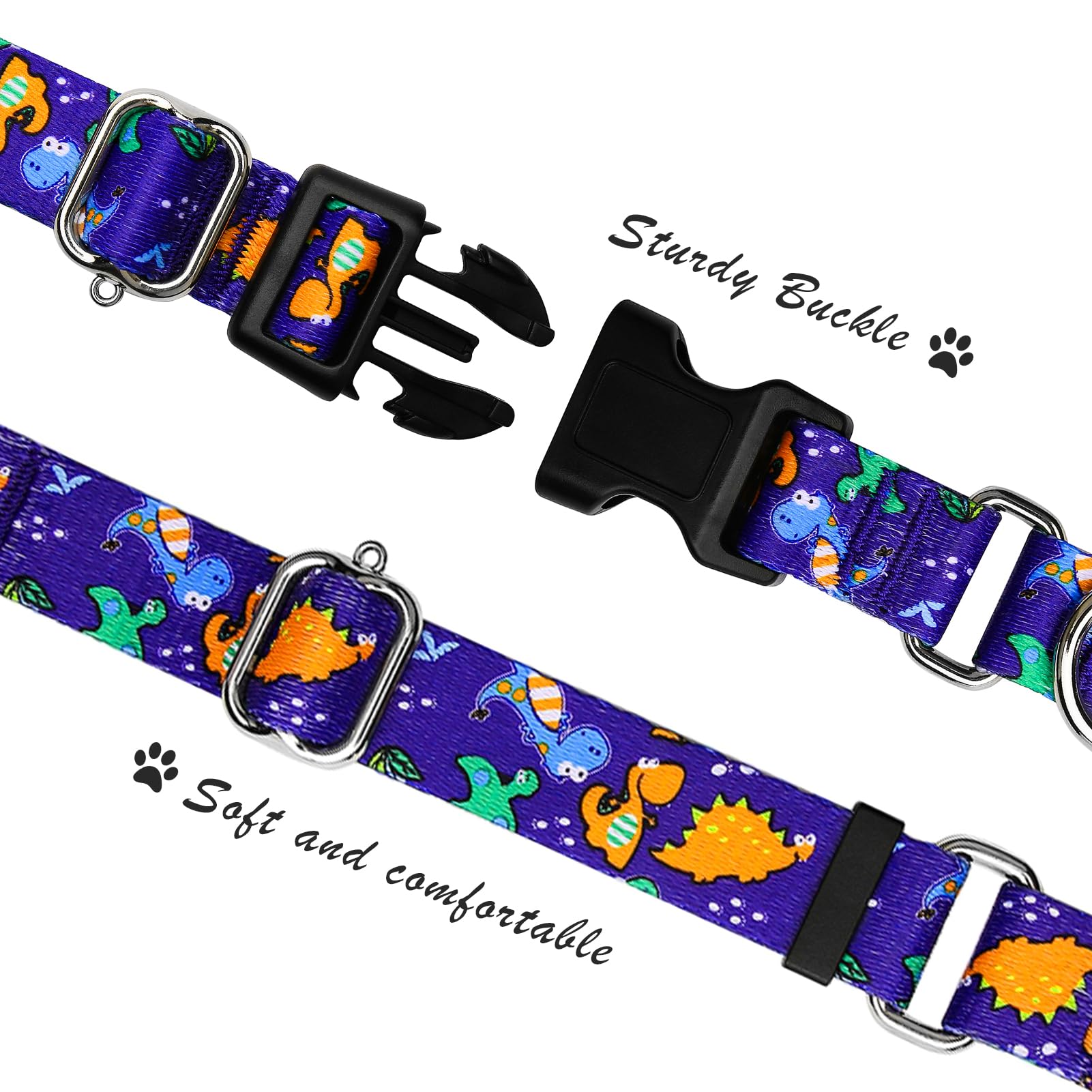 Hikiko Martingale Halsband für Hunde, niedliches Dinosaurier-Hundehalsband für kleine, mittelgroße und große Hunde, bequemes Nylon, lustige Hundehalsbänder (Dinosaurier, klein)
