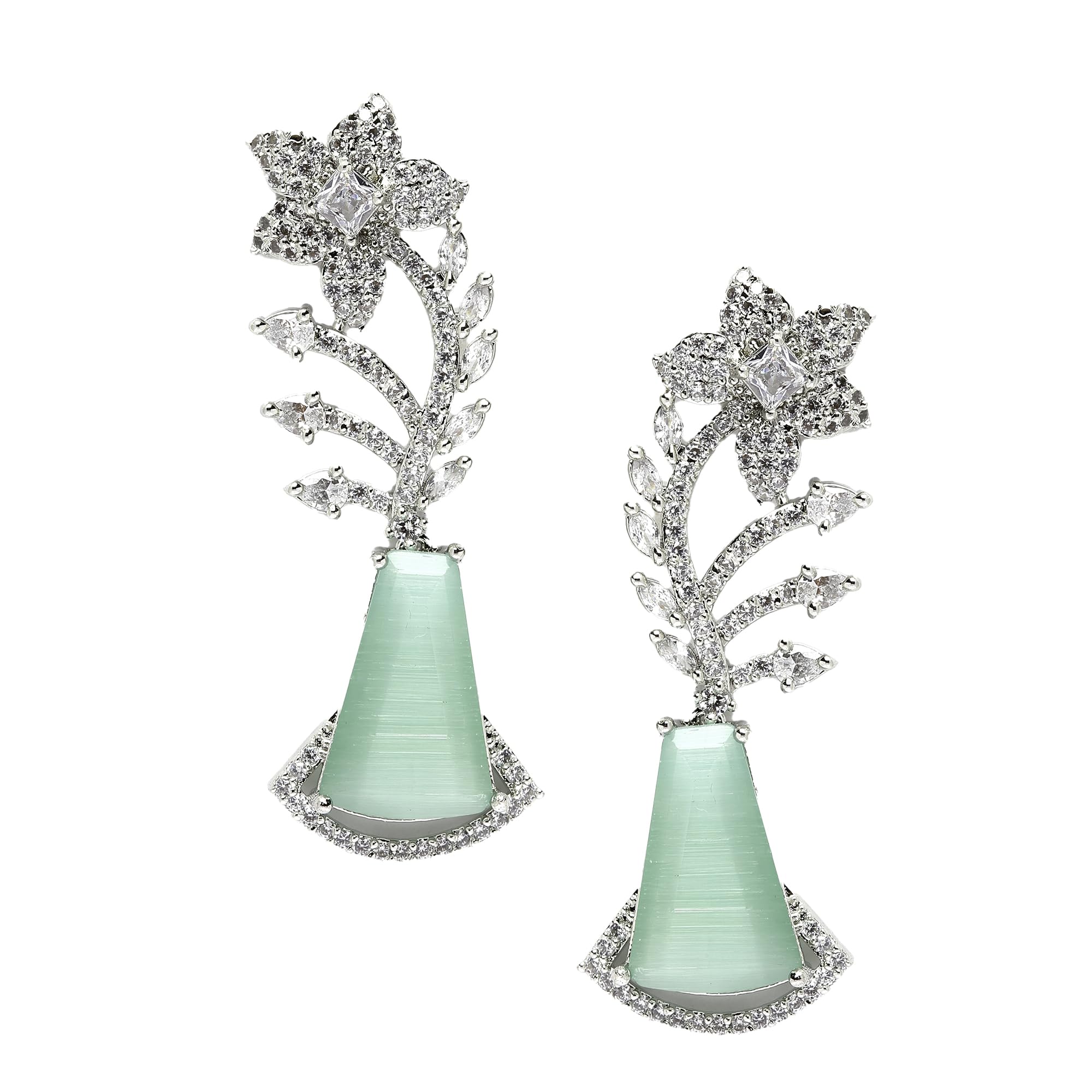 zeneme Rhodium-Plated American Diamond Studded Handcrafted Contemporary Drop Earrings For Girls and Women-picture-30