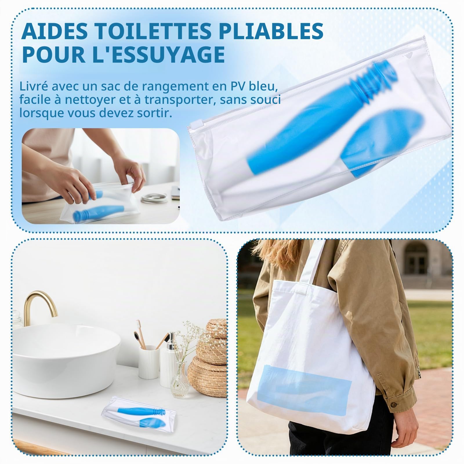 Porte-outils pour toilettes, lingette confortable à bras long, aide au nettoyage et auto-assistance pour le bain dans la vie quotidienne