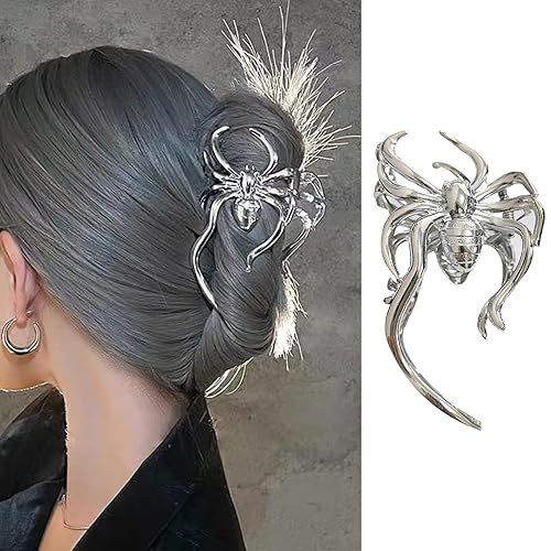 Miniatura 1 de Pinzas para el cabello de Halloween, pinzas de metal plateado para el cabello, pinzas para el pelo de araña, pinzas de sujeción fuerte, accesorios