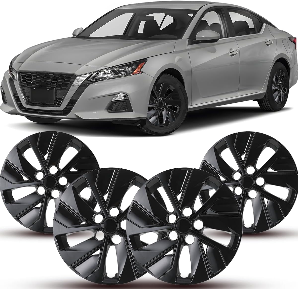 Black Lacquer 16" Hubcaps Wheel Covers for Nissan Altima 2019-2025 [2019 2020 2021 2022 2023 2024 2025 Nissan Altima] Wheel Tire Covers 16 inch Hubcaps Set of 4 (Black Lacquer)