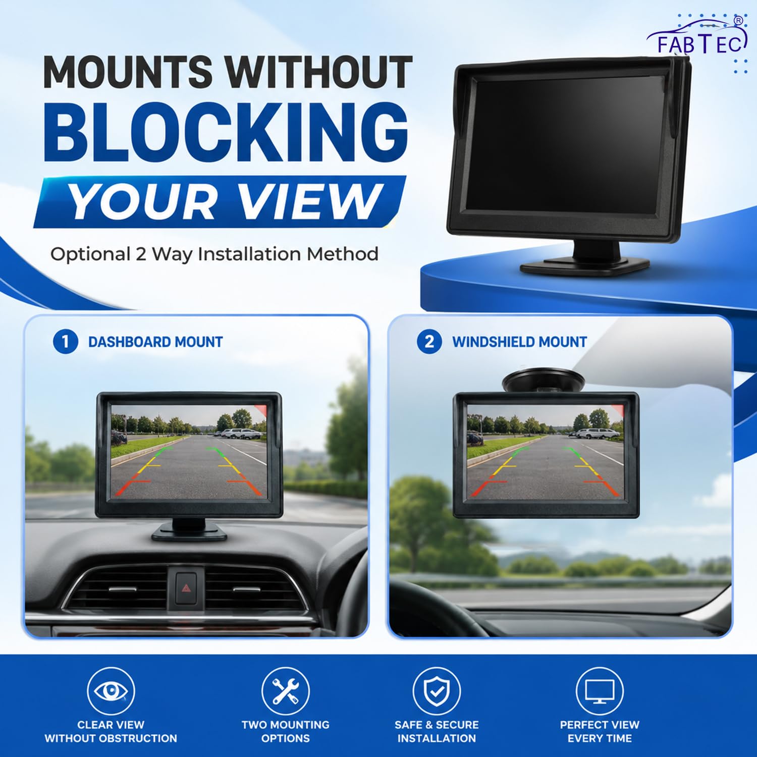 FABTEC 5 Inch TFT LCD Car Rear View Monitor Screen with 8 LED Night Vision Parking Camera Combo | Universal Reverse Parking Camera System for Car, SUV & Hatchback | HD Backup Camera Kit 2