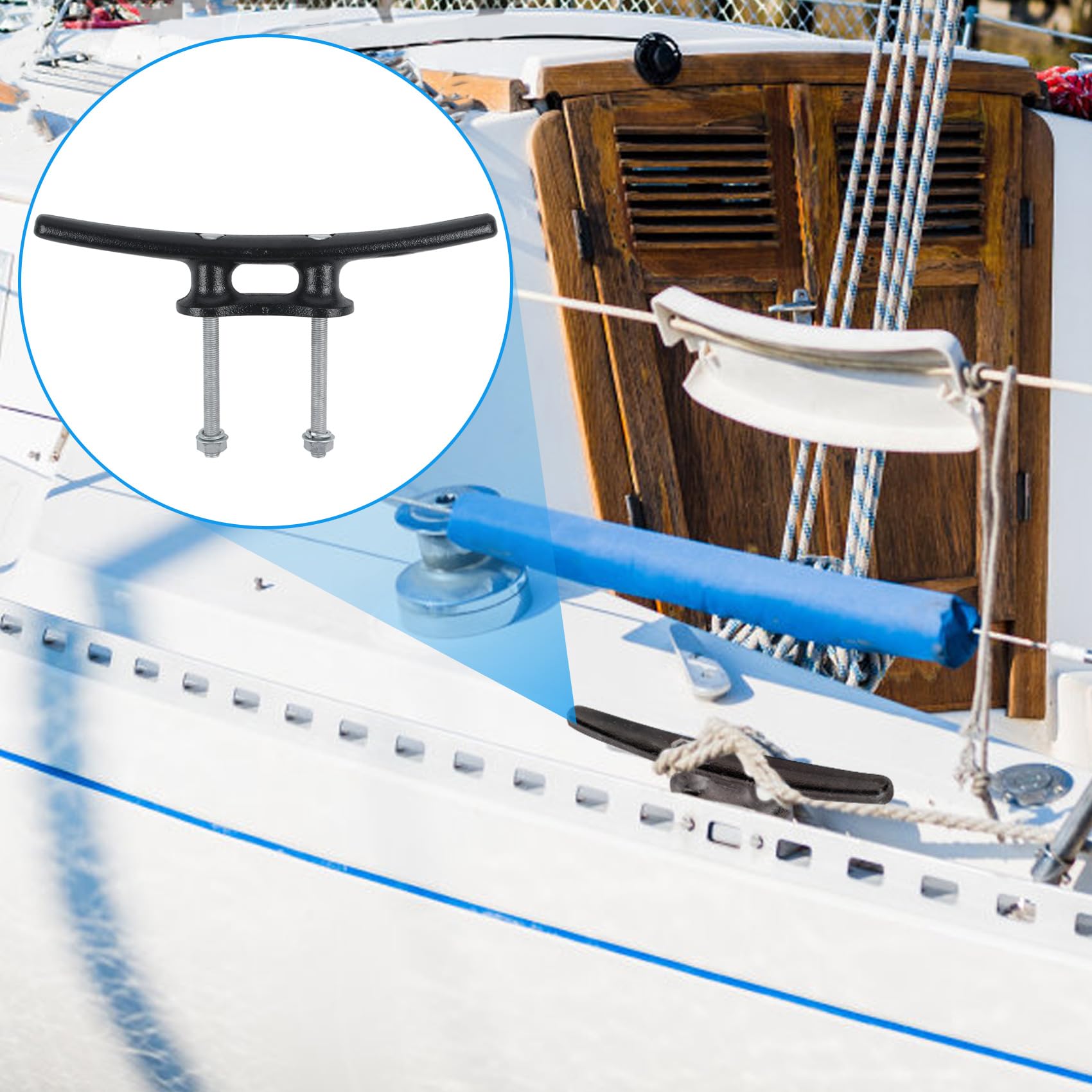 Knagi do łodzi 25 cm (4 sztuki) – powlekane elektroforetycznie korki do łodzi czarne, knagi linowe, knagi z kotwicą, knagi dokujące ze sprzętem, idealne do doków łodzi, pomostów do wiązania łodzi