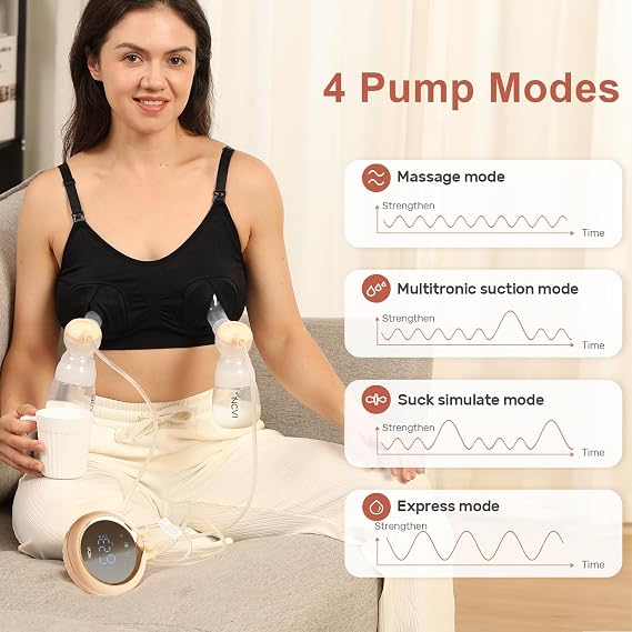 NCVI 8100 Double Electric Breast Pump with 24/28mm Silicone Flanges Suitable for Large Nipples, Anti-Backflow Milk Breastfeeding Pump with 4 Modes|9 Levels, Handheld Motor and LED Display, Ultra-Quiet