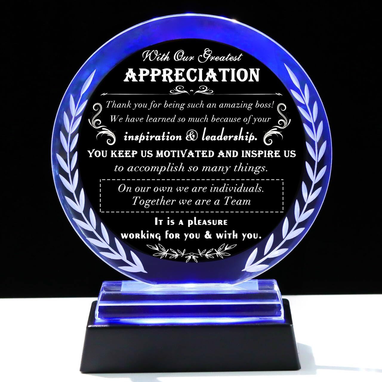 Boss Appreciation Gifts for Women & Men - LED Light Desk Decoration Paperweight Present for Boss Leaving, Retirement, Birthday & Christmas