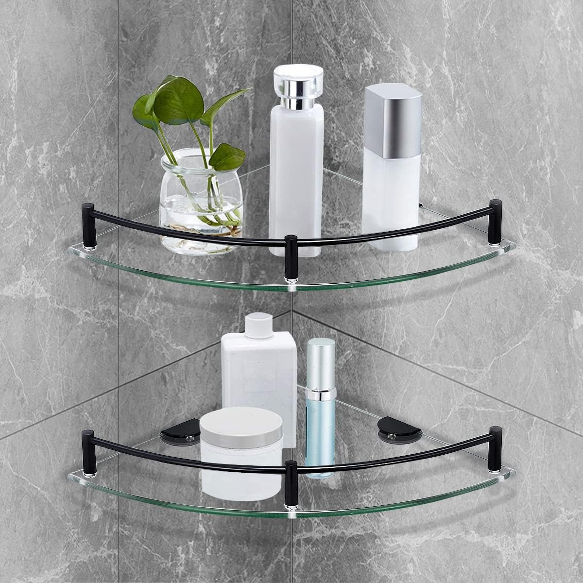 Amazon.com: Paradmas Glass Shower Corner Shelves 2 Pack - Floating ...
