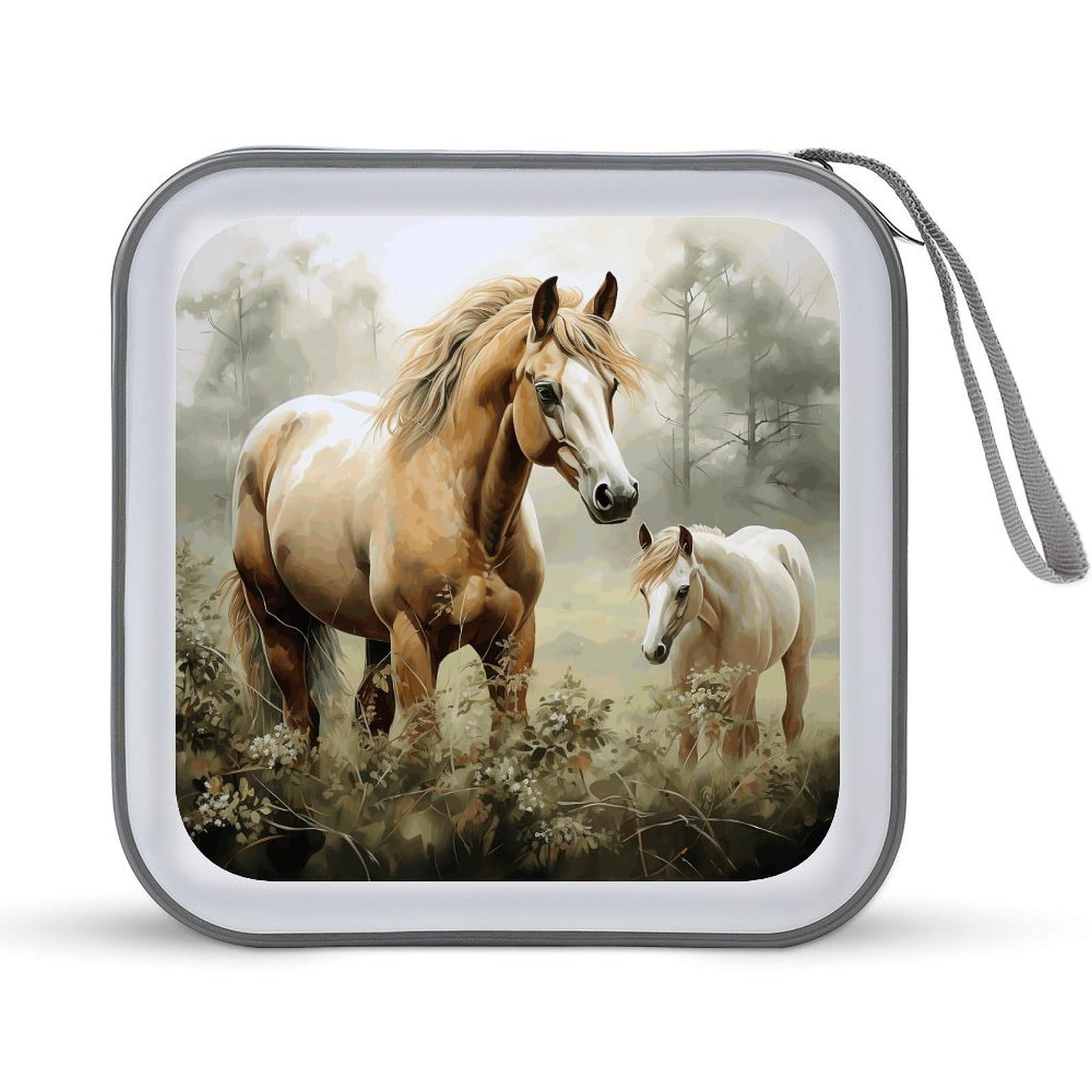VstaDank - Horse Embroidery Animal CD Case Portable Storage for Carrying Folders Large Wallet for Storage Discs Hard Plastic Bag DVD