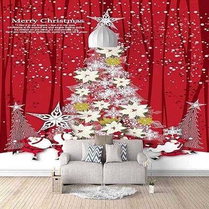 Amazon 女の子の寝室のための 3 D 壁紙 赤いクリスマスツリー 壁紙壁画 3d 自己粘着ウォールステッカー子供部屋少年ルーム飾る壁 壁紙クリスマスギフト誕生日 140x70 Cm 壁紙