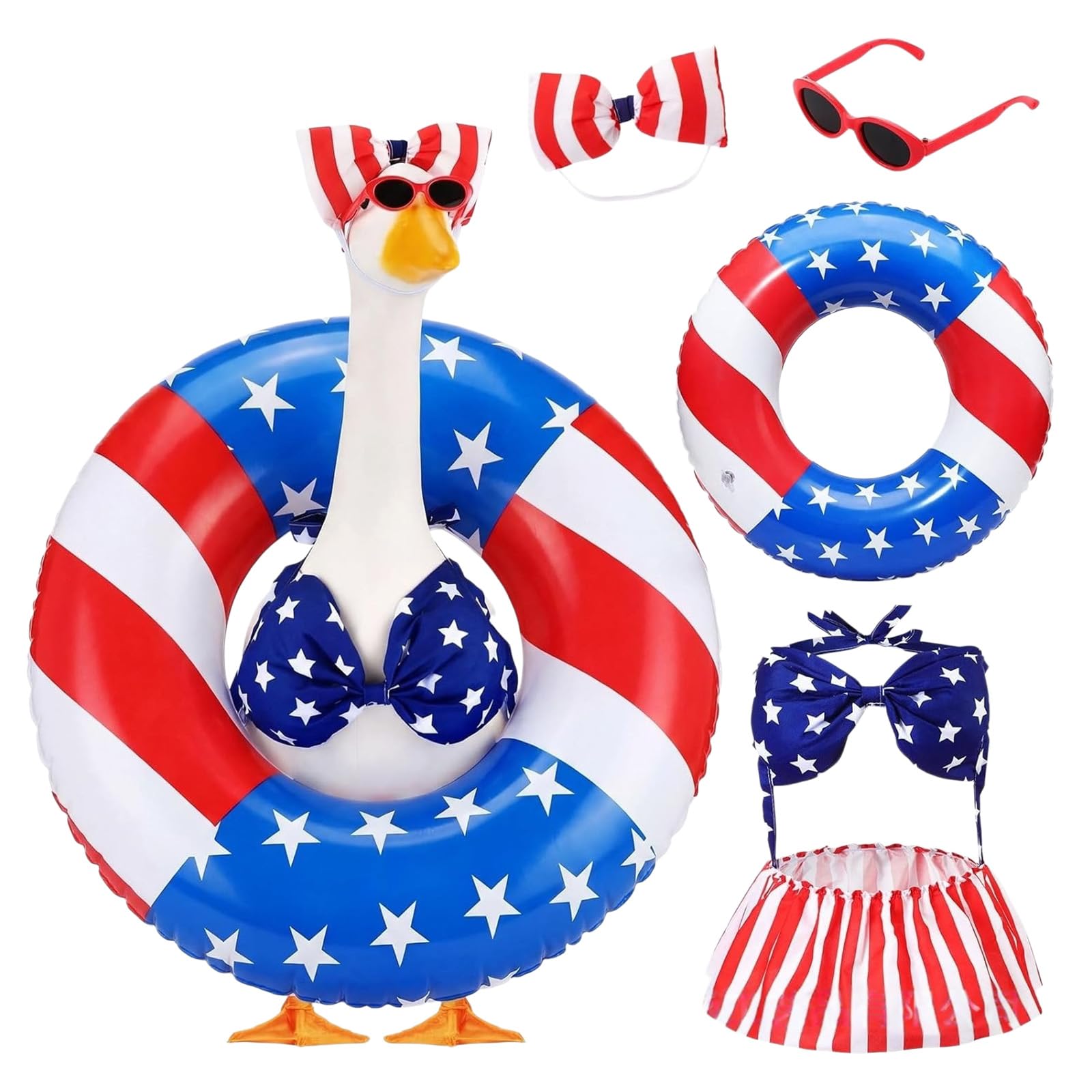 Qusinfc Seasonal Holiday Geese Outfit with Sunglasses Swim Rings Geese Attire Accessories for Outdoor Celebration Outdoor Holiday Waterfowl Ornament