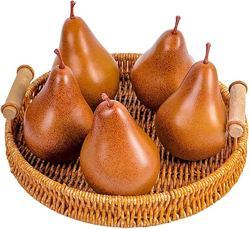 Emivery 5 piezas de pera falsa, pera falsa, frutas artificiales realistas de pera sintética para el hogar, casa, cocina, fiesta, decoración,