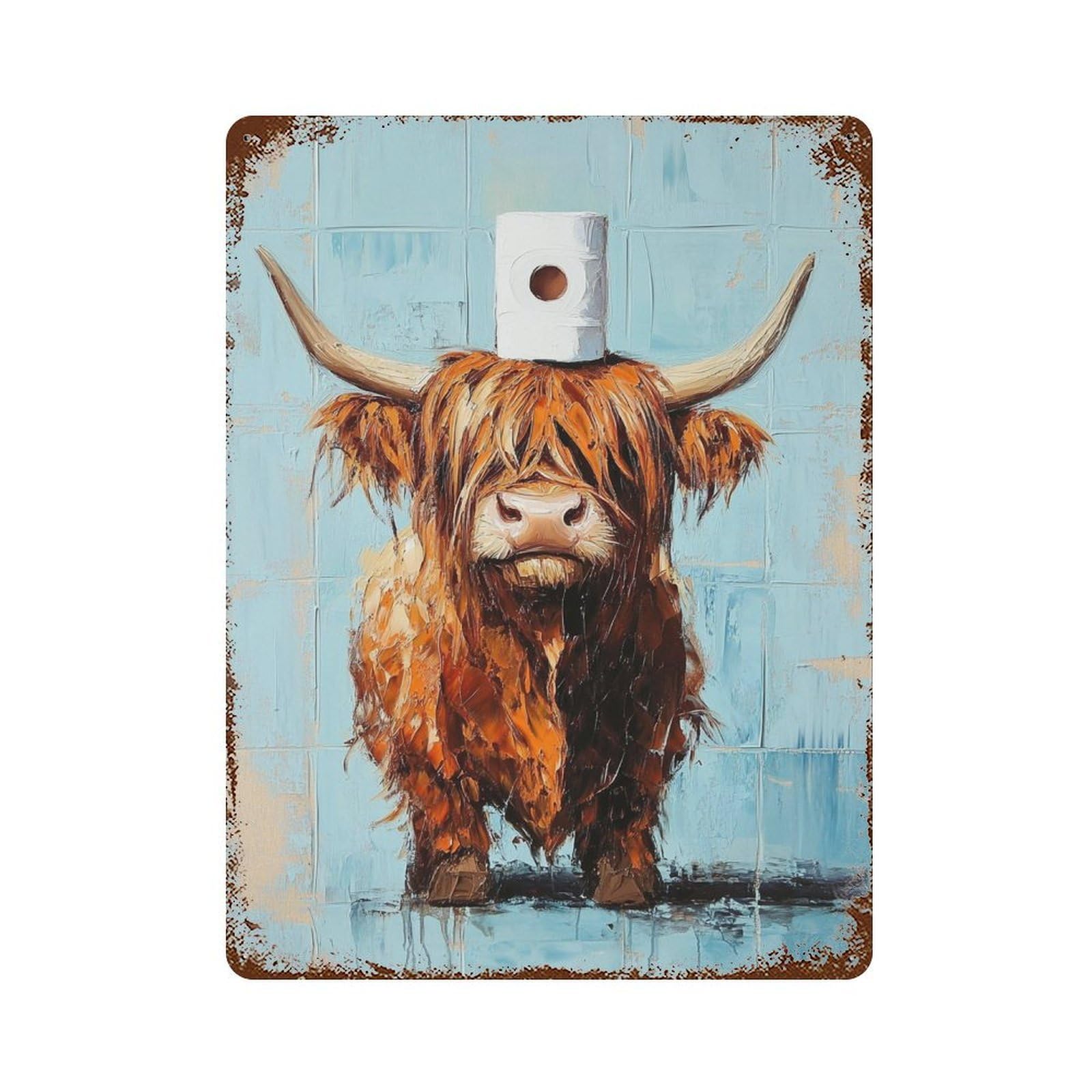 Garage Style Highland Cow Toilet Paper Holder Distressed Metal Wall Sign 15.7"x11.8", Shabby Chic Decor for Bar And Workshop