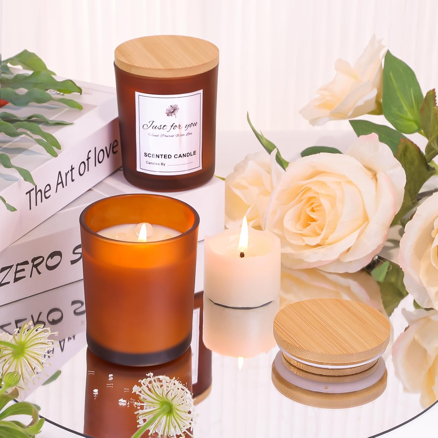CONNOO 15-Pack 7oz Fall Amber Candle Jars with Bamboo Lids