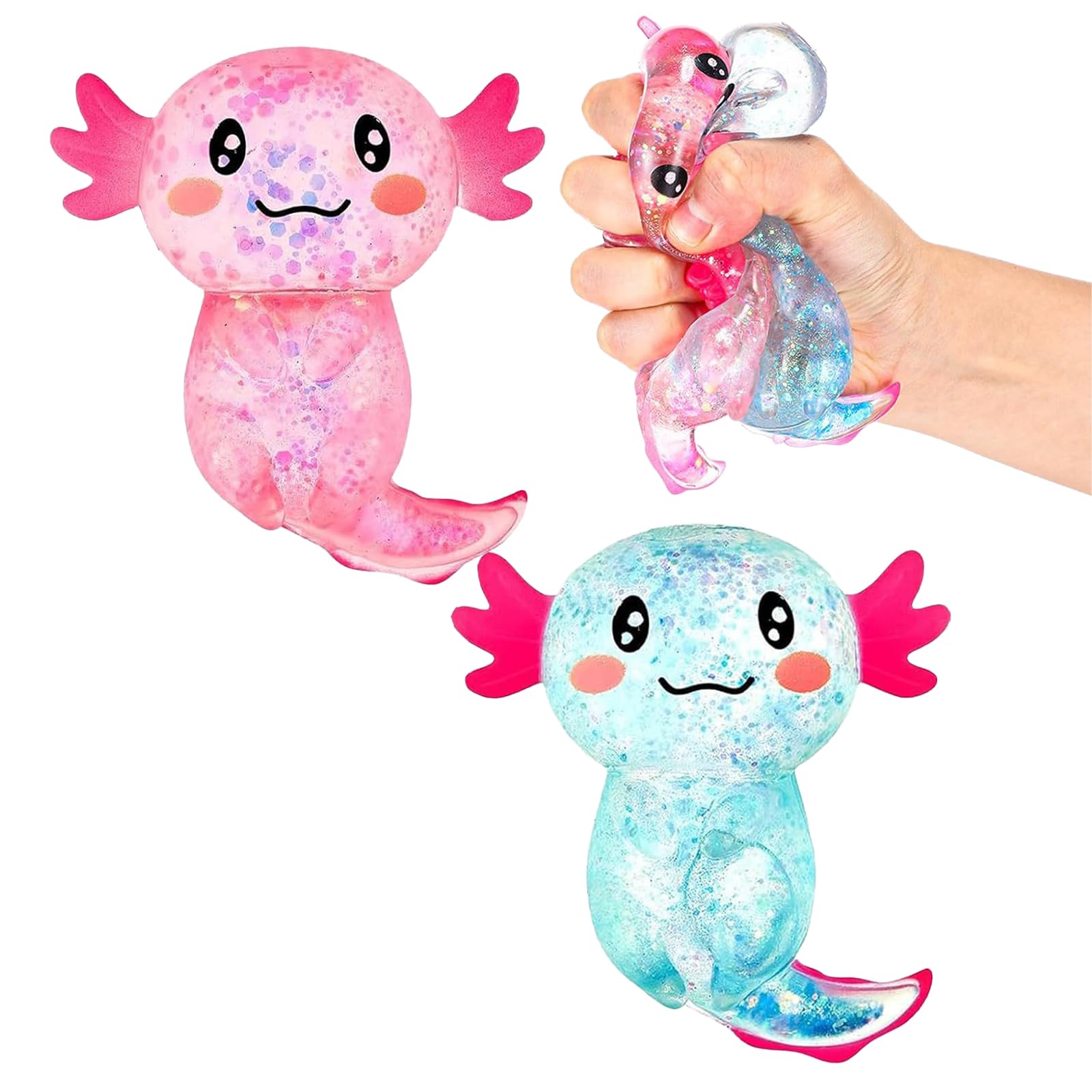 2 Pcs Axolotl Squishy, Cute Malt Sugar Axolotl Toy, Fidget Toys for Kids Youth Adult, Sensory Tool for Focus and Relaxation,Emotion Management Companion for peoples(Blue & Pink)