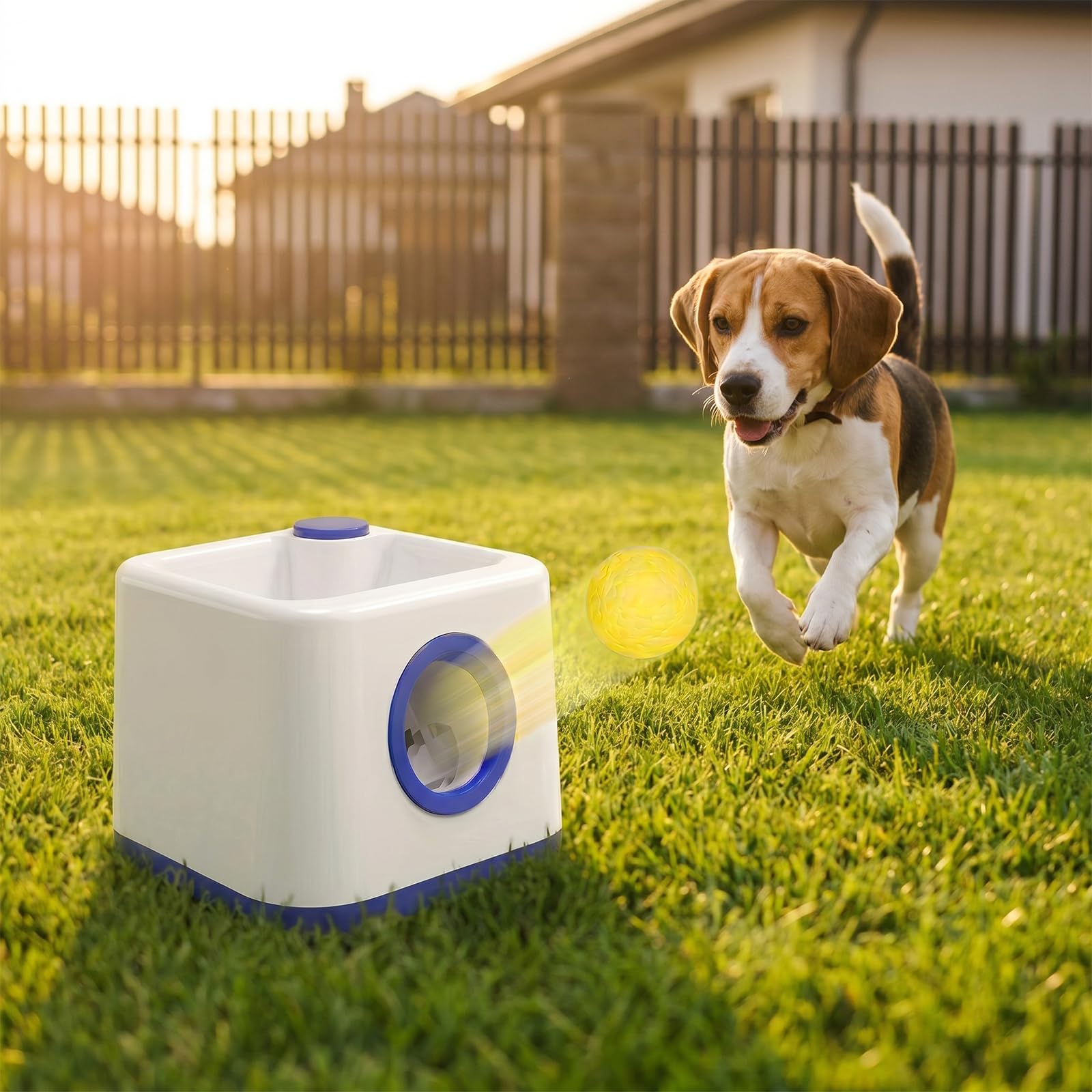 JIANAYANA Lanceur de balles automatique pour chien, jouet interactif double mode automatique et manuel, 4 distances réglables avec 5 balles ETPU, balle anti-carte pour intérieur et extérieur toutes