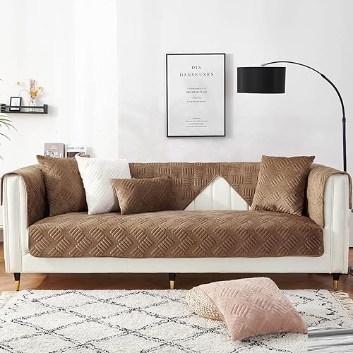 vctops Funda de sofá de terciopelo antideslizante, acolchada, súper suave, funda para sofá, funda geométrica cálida en forma de L para perros, niños