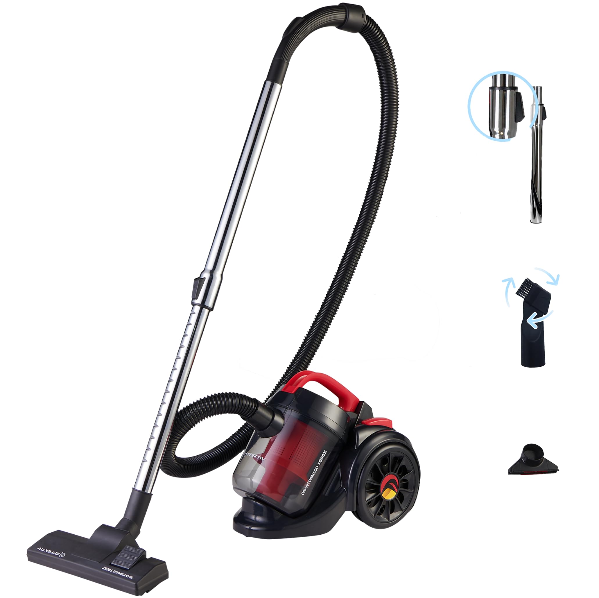 EFFEKTIV Aspirateur sans Sac GranTornado 1000X, MultiCyclonic 1200W Puissant Compact Aspirateur Traineau, Puissance 85000Pa, Capacité 2.5L, Silencieux 76dB, Filtre HEPA, Càble de 3m, Special Animaux