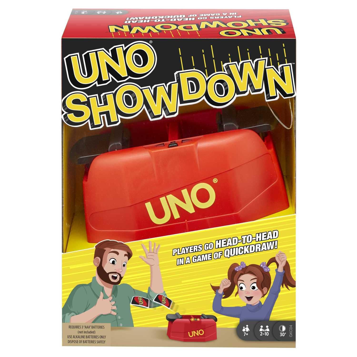 Mattel Games UNO Showdown Quick Draw Family Card with 112 Cards & UNO Showdown Unit for Ages 7 Years Old & Up, Gift for Kid, Family or Adult Night