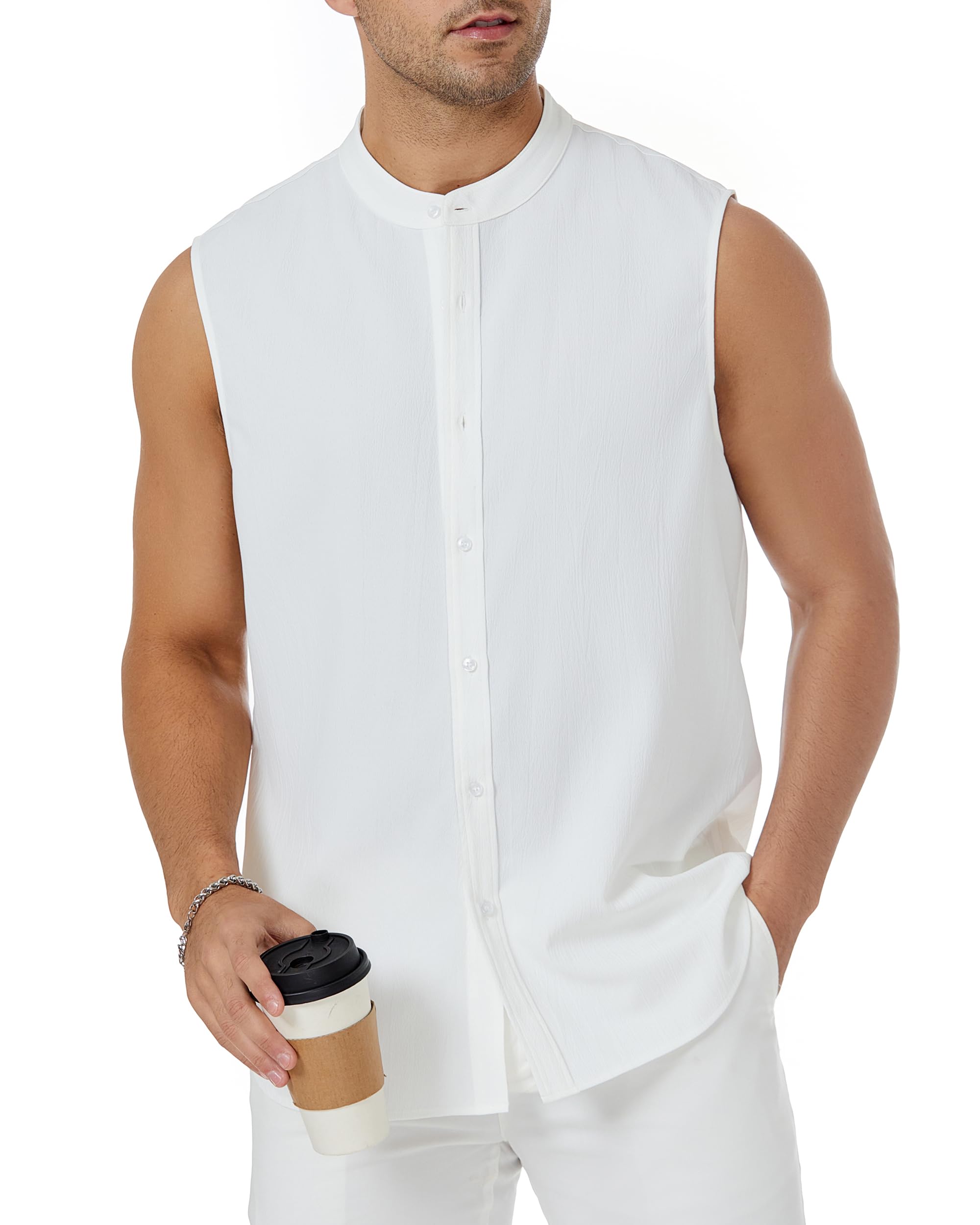YAMANMAN Men's Sleeveless Shirt – Lightweight, Soft-Textured Button-Down Tank for Summer, Beach, or Vacation in Style
