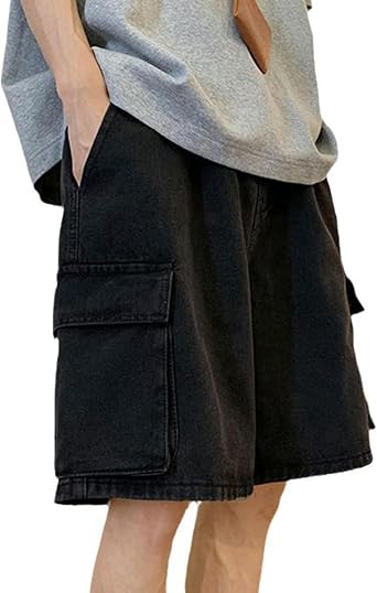 FCOOLYEET Mens Denim Cargo Shorts Y2k Cargo Jorts Jeans Elastic Waist Bermuda Jean Shorts for Women
