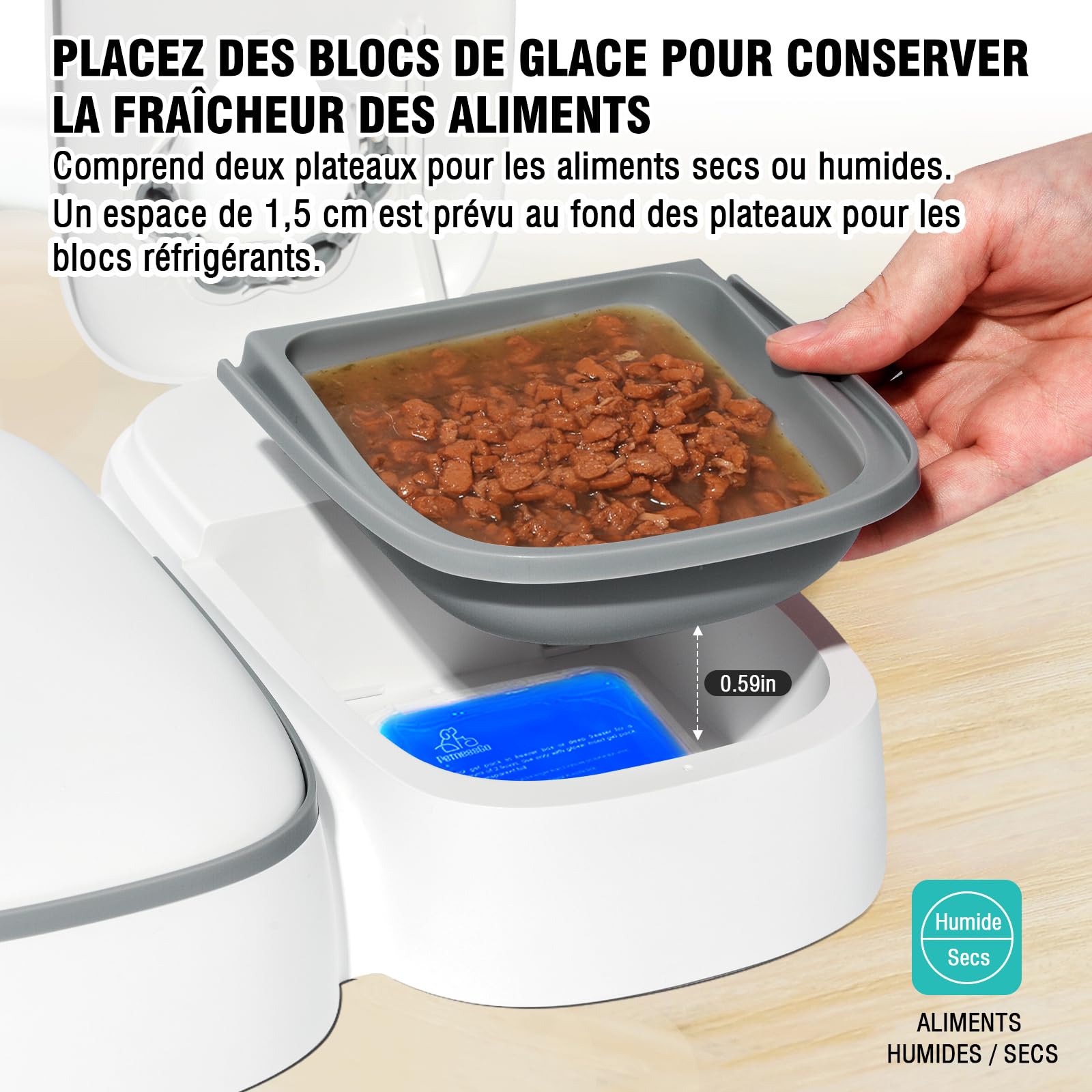 Distributore automatico di crocchette per gatti 2 pasti con display LED e modalità di risparmio energetico, per gatti e cani