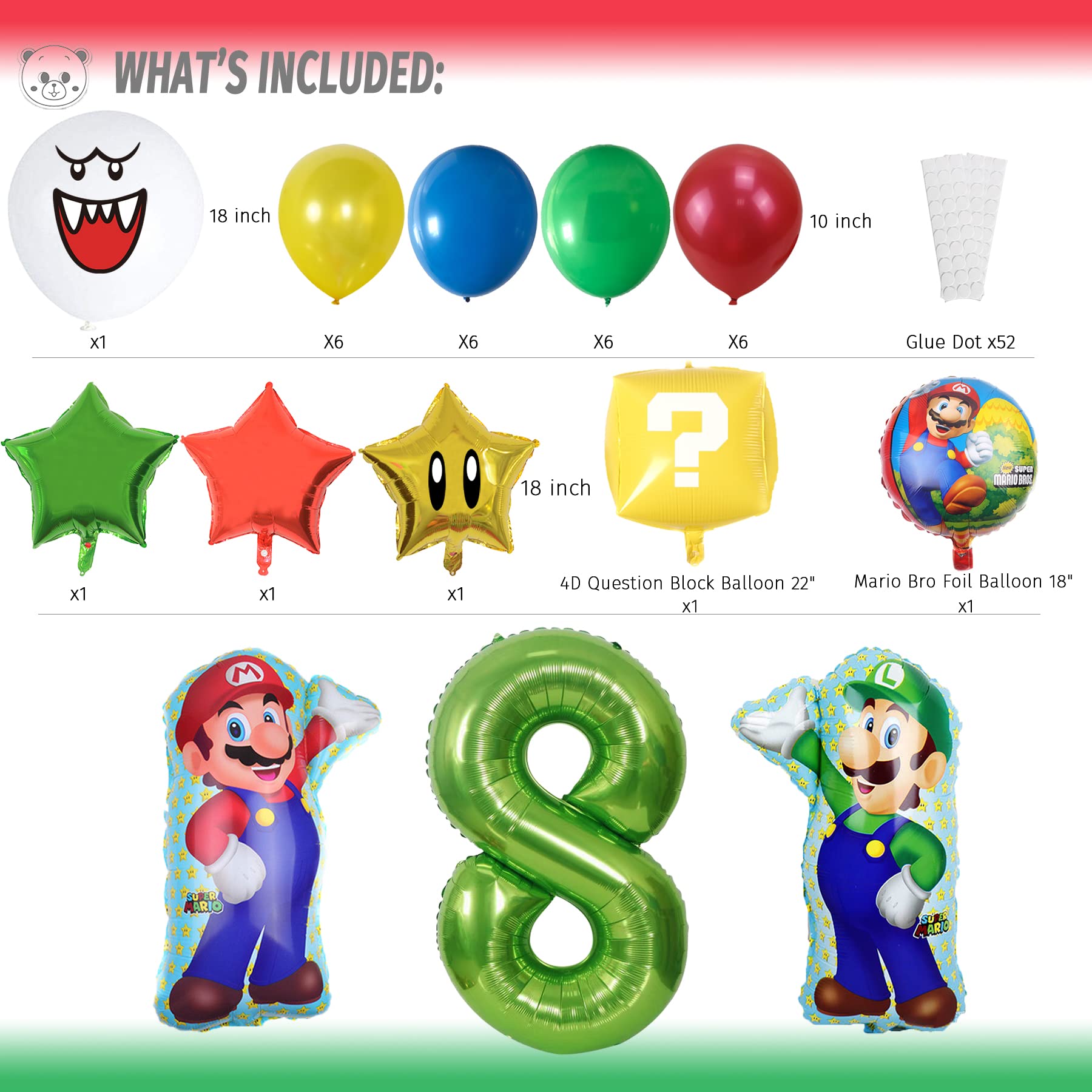 KARAQY Video Game Birthday Party Supplies - Boo & Star Balloons, Cake Topper, Garland Kit For Kids