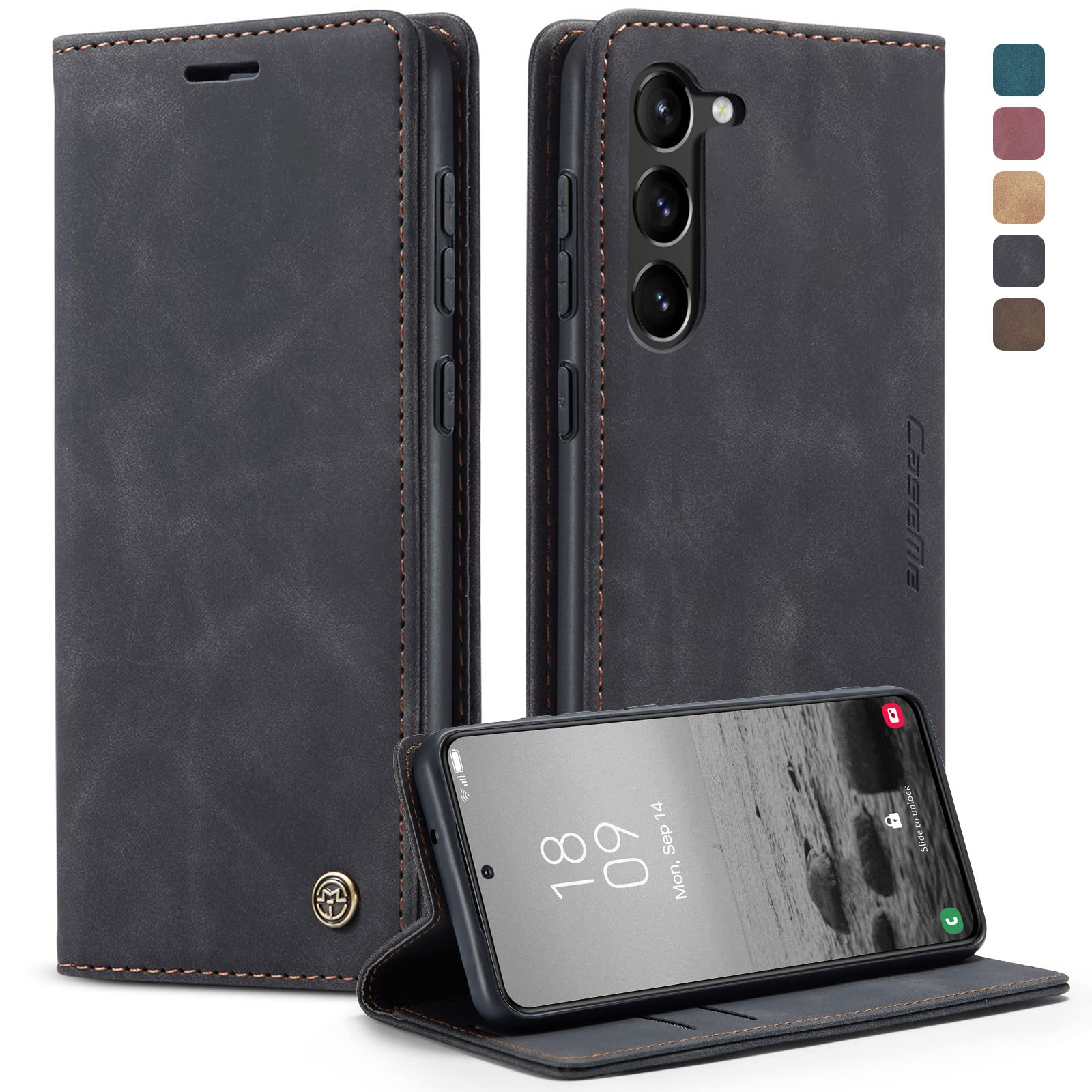 KZB Etui Portfelowe do Samsung Galaxy S23 5G z klapką etui ze skóry PU Premium portfel przegródki na karty magnetyczne funkcja stojaka, Czarny