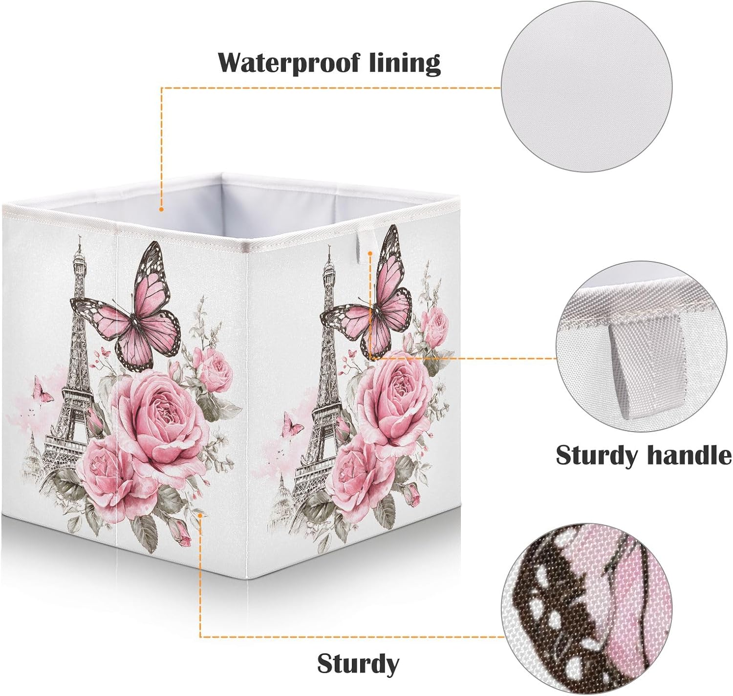 Bolaz Bow Flower Eiffel Tower Closet Organizers Storage Cubes Storage Bins Shelf Baskets Containers for Home Room Office,Square