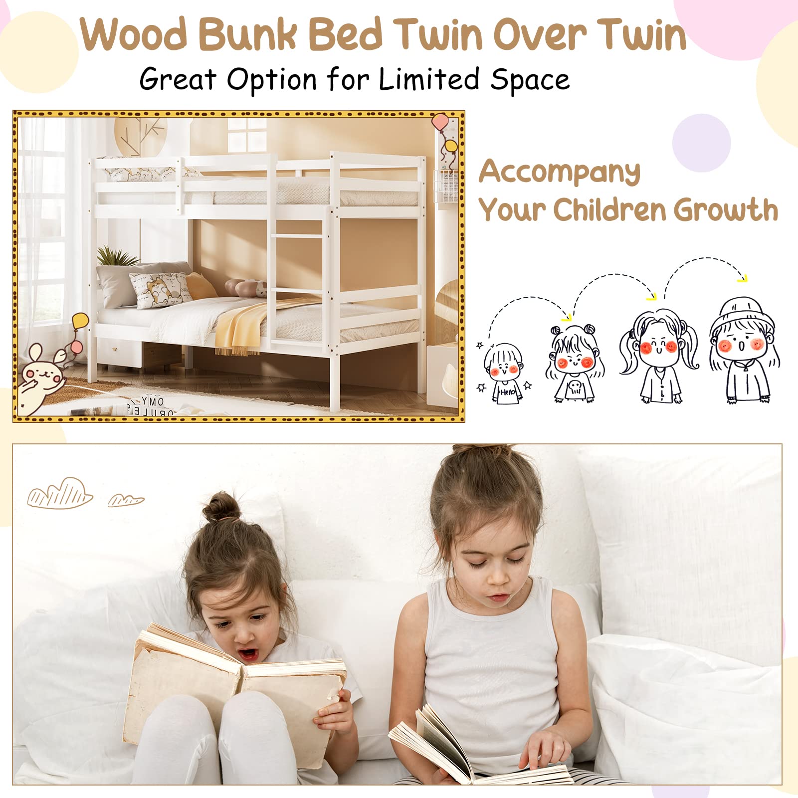 Trundle Bed Twin Solid Wood Twin Over Twin - Kids Bed Frame With Ladder ...