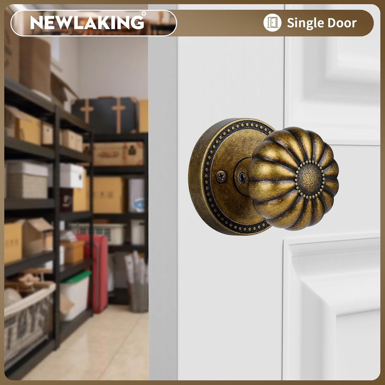 Dummy Door Knob Interior, Antique Brass Bronze Dummy Door Handles, Vintage Non-Turning Inactive Door Knob for Closet and Pantry, 2 Pack
