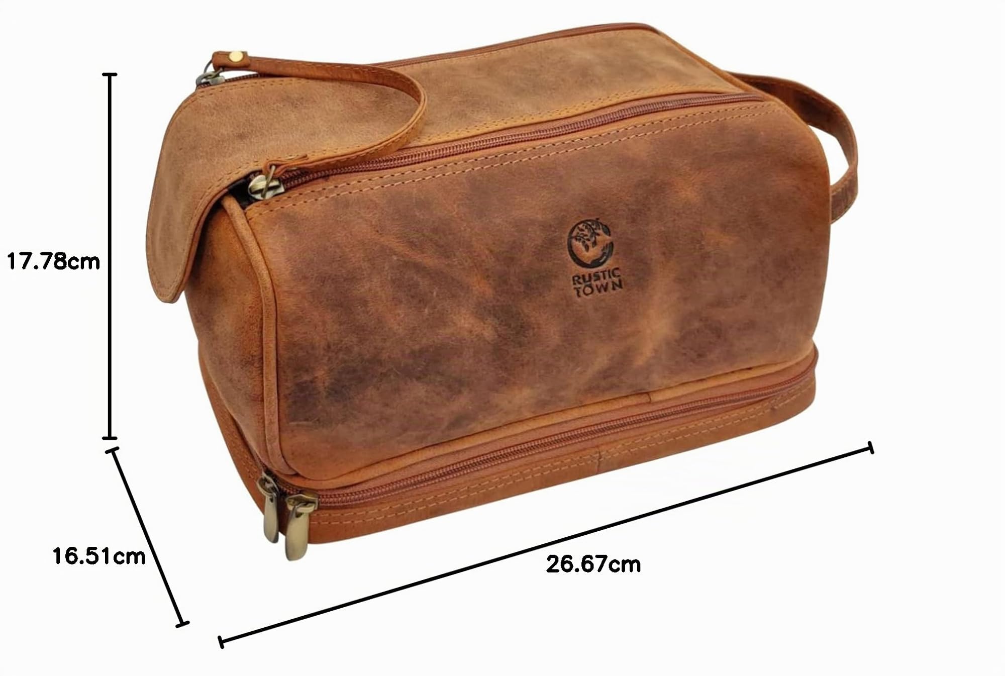 Neceser de Cuero para Hombres - Kit de Afeitado de Viaje - Organizador de artículos de tocador para Ducha de baño - Neceser de Maquillaje y cosméticos para Mujeres de Rustic Town