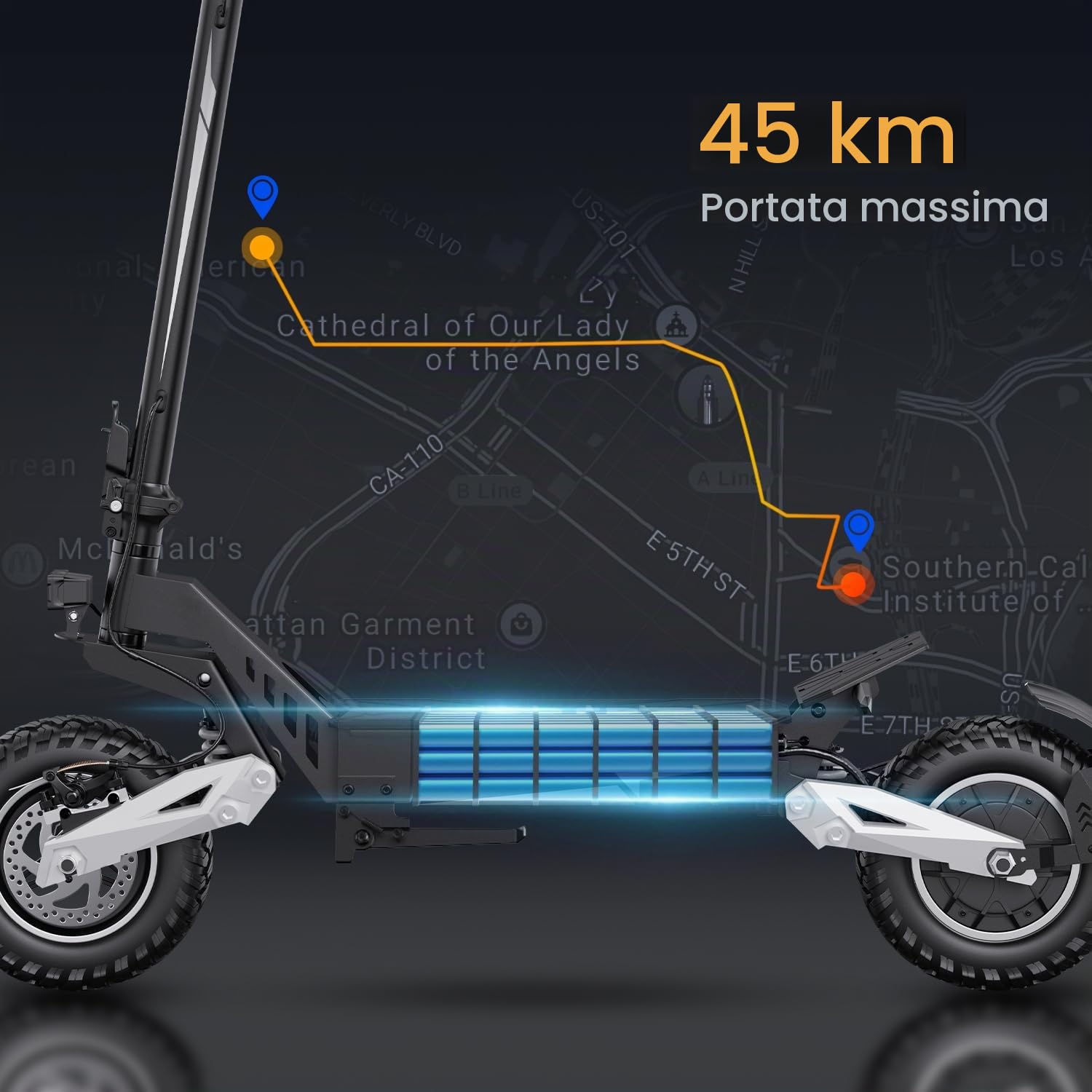 RAYI T10 Trotinette Elettrico Adulto Potente Batteria 48V 13.5Ah Autonomia 45-50 Kilometer, Ruote 11 Pollici All Terreno, Scooter Elettrico con Avvio Chiave