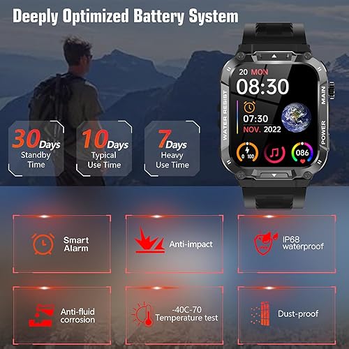Miniatura 4 de Reloj inteligente militar para hombre de 1.96 pulgadas para deportes al aire libre con respuestahacer llamadas, reloj de fitness, oxígeno en sangre,