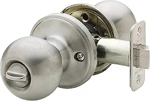 Copper Creek Privacy Interior Door Knob – ANSI Grade-3 Certified, Modern Heavy Duty Handle, Easy Install and Reversible for Bedroom, Bathroom & Closets – Satin Stainless (1 Pack)