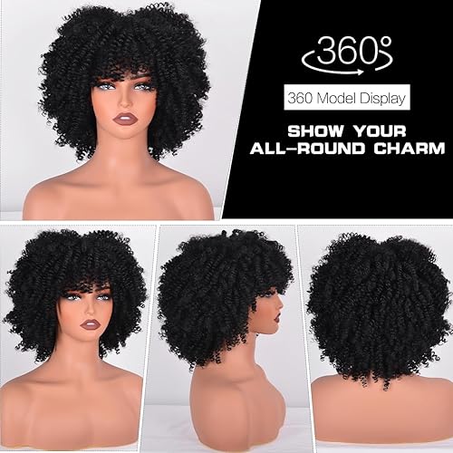 Miniatura 5 de Vitorish Pelucas afro para mujeres negras, 10 pulgadas, 8.11 ozpieza, resistente al calor, hecha a máquina, peluca de pelo sintético corto rizado