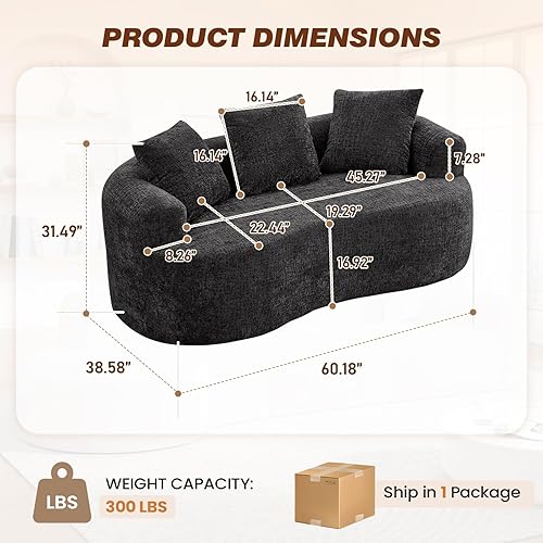 Miniatura 2 de Sofá modular curvo de 60.18 pulgadas para sala de estar, moderno sofá nube de felpilla de felpa con asiento profundo comprimido sin hueso con 3