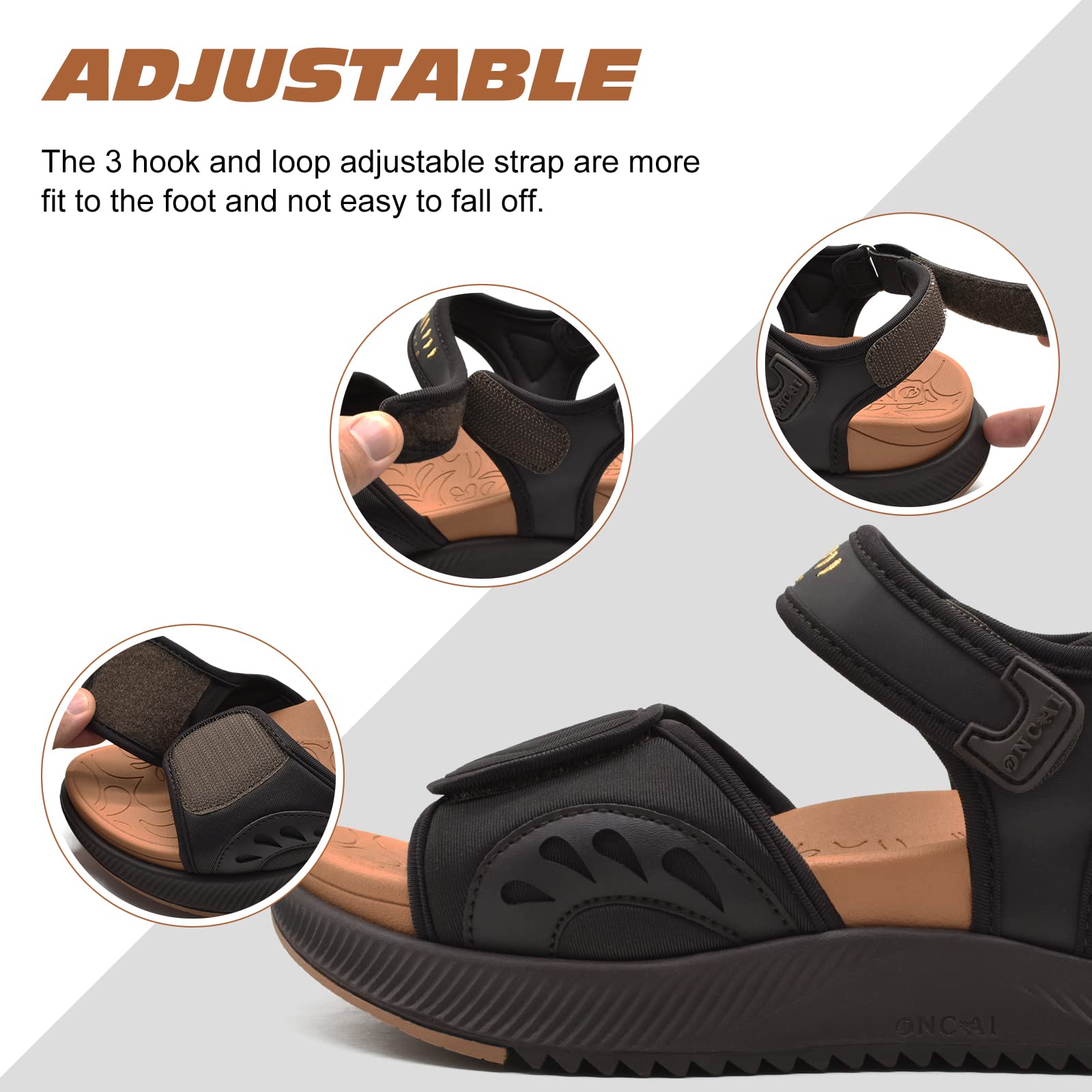 ONCAI Wander Sandalen Damen, Arch Support mit Orthopädische Outdoor Fußbett für Plantar Fasciitis,Plateau Sport Damen Sandalen mit 3 Verstellbare Klettverschluss Größe 36-43