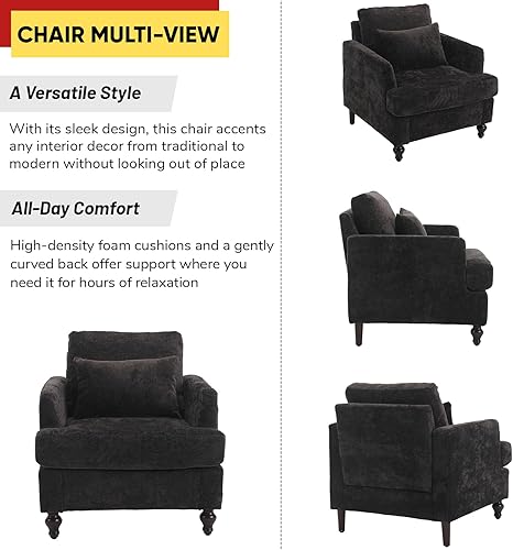 Miniatura 5 de JOYBASE Juego de 2 muebles de sala de estar, sofá biplaza y silla decorativa, juego de sofá moderno de mediados de siglo para sala de estar, Negro