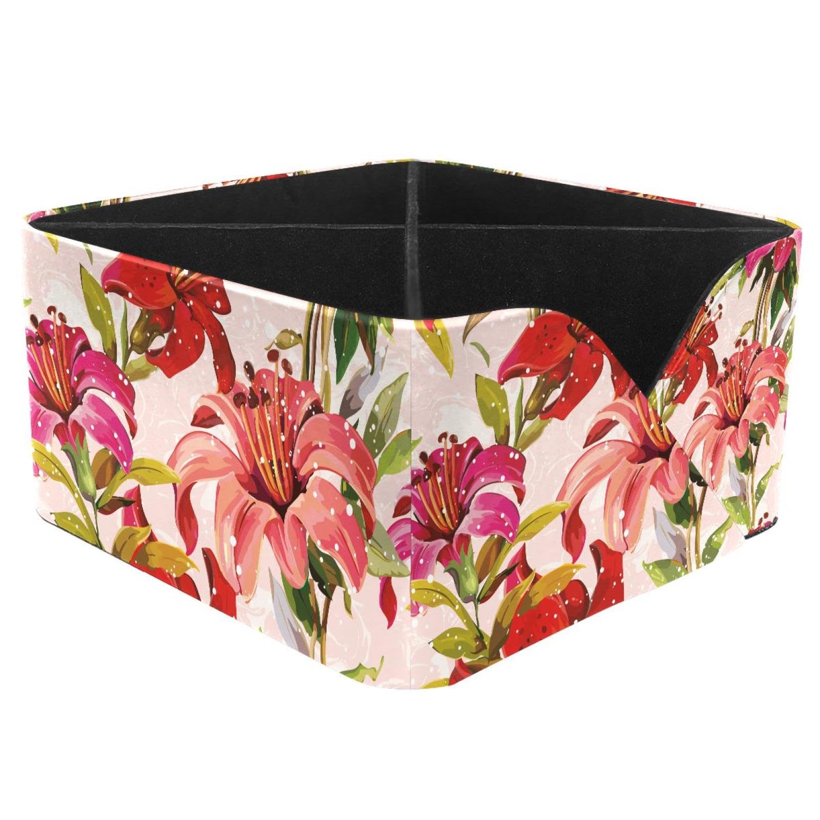KengjuTesu Greenish Lily Flower Desktop Organizer Pen Holder, Rectangular Pencil Cup for Office, Study and Makeup Stations
