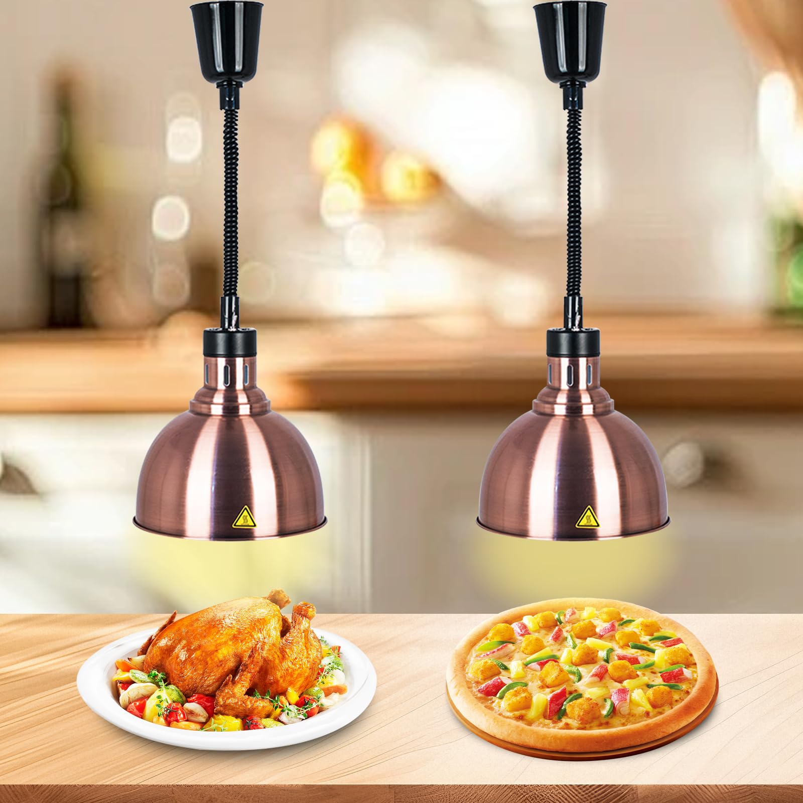 Profesional Lampara de Calor Hosteleria, Altura Ajustable (D, 2piezas) | Lampara de Calor para Cocina, Lampara de Calentamiento de Alimentos con 250W Bombilla para Catering, Buffet