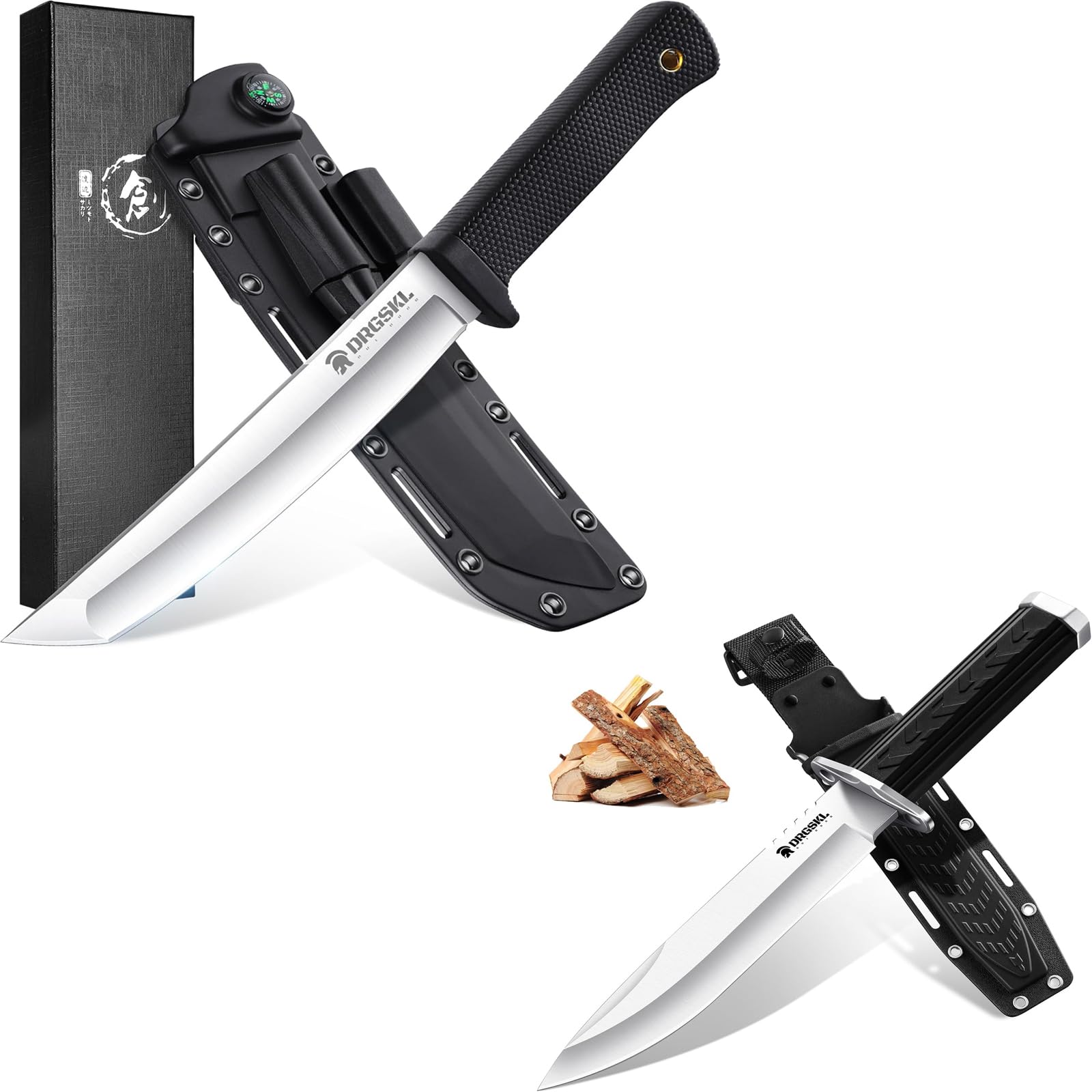 DRGSKL Recon Tanto Survival Messer Outdoor Scharfe mit Kydex-Scheide-Survival Messer aus D2 rostfreiem Stahl für alle Outdoor Aktivitäten