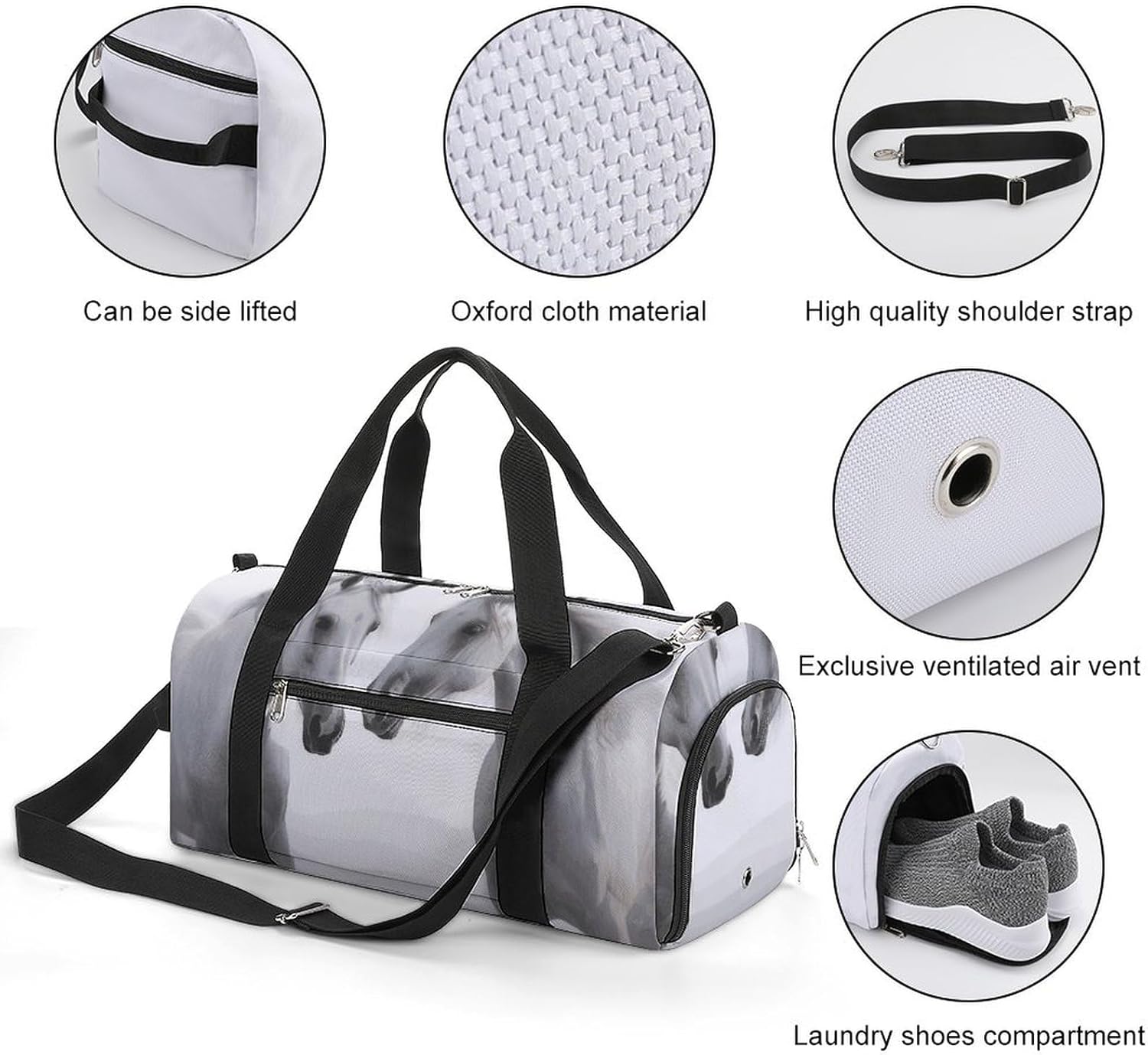 Gym Bag for Men Travel Duffle Bag White Horses Tote Bag Weekender Duffel Bag Weekender Bag for Sports