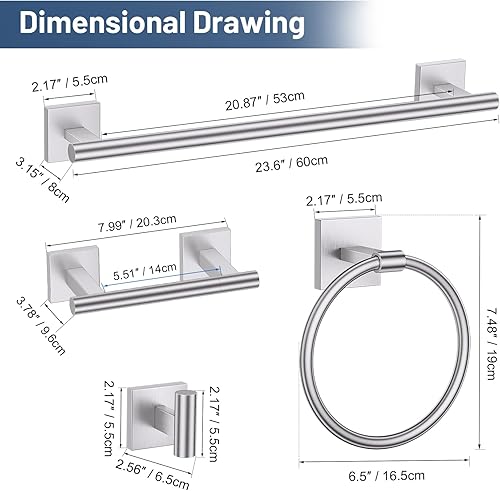 Miniatura 7 de TURS Juego de 5 accesorios de baño de níquel cepillado, juego de toallas de baño de acero inoxidable SUS304, juego de accesorios de baño redondos de