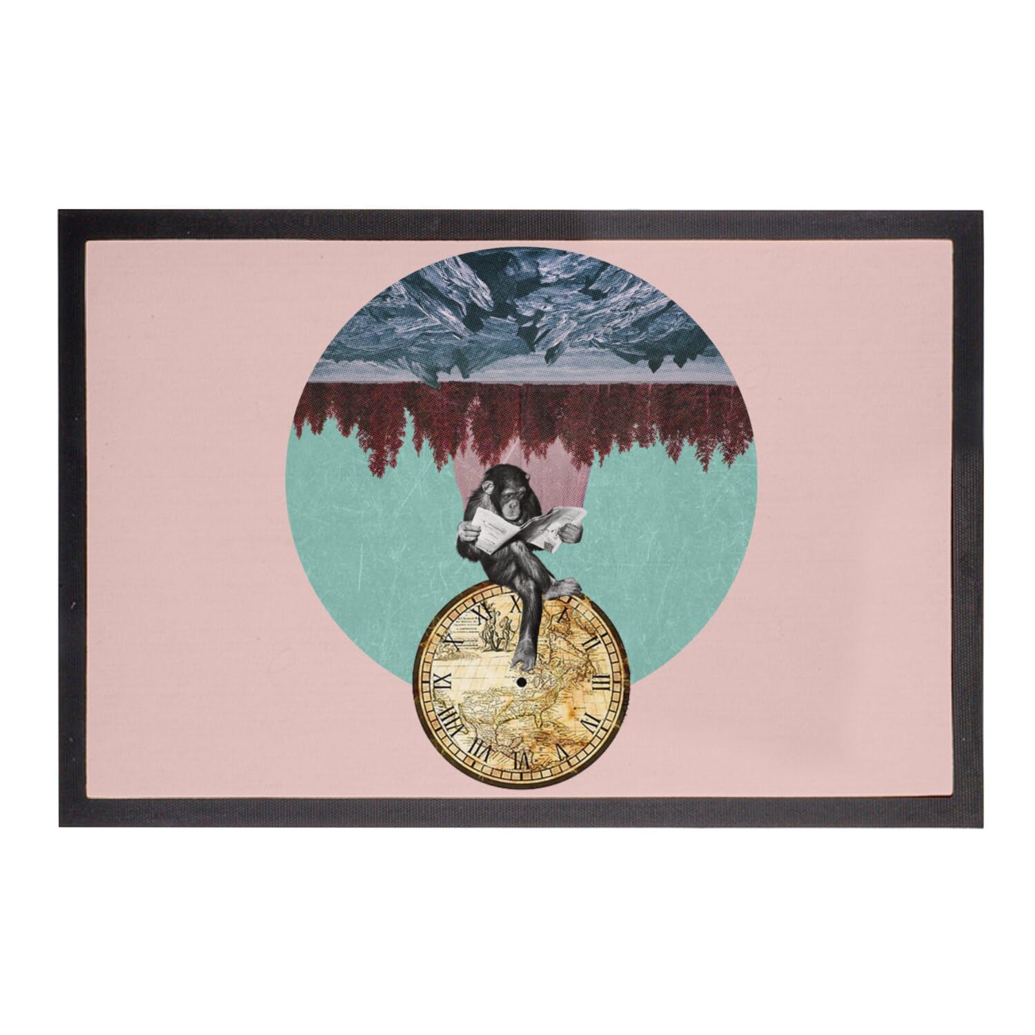 Paillasson rose singe montagne vintage pour égayer votre entrée 75x50cm