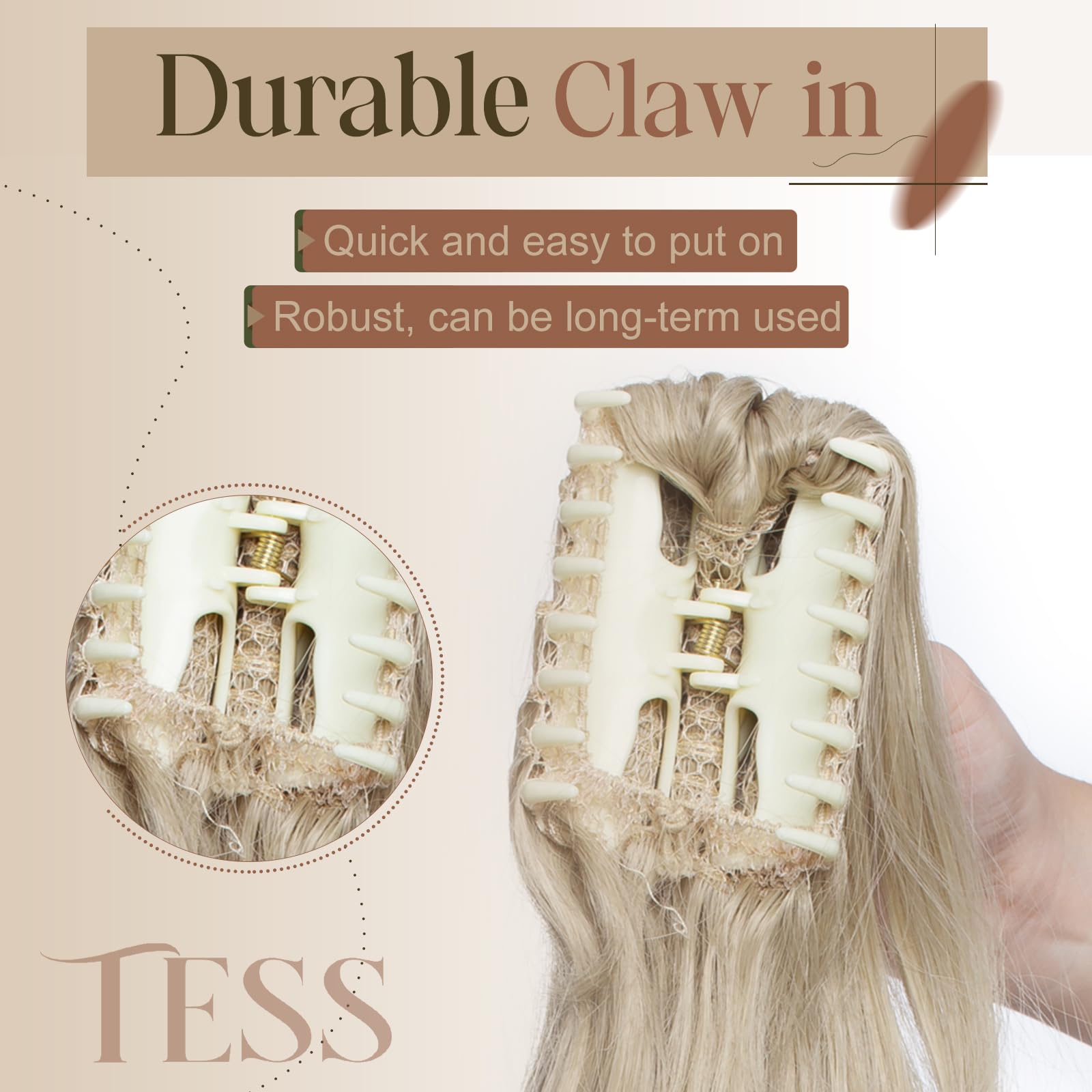 TESS 24 Inch Claw Clip Ponytail Hair Extensions Curly Wavy Ponytail Extension #Ash Blonde Mixed Bleached Gold Hair Extension for Women 150g - Image 4