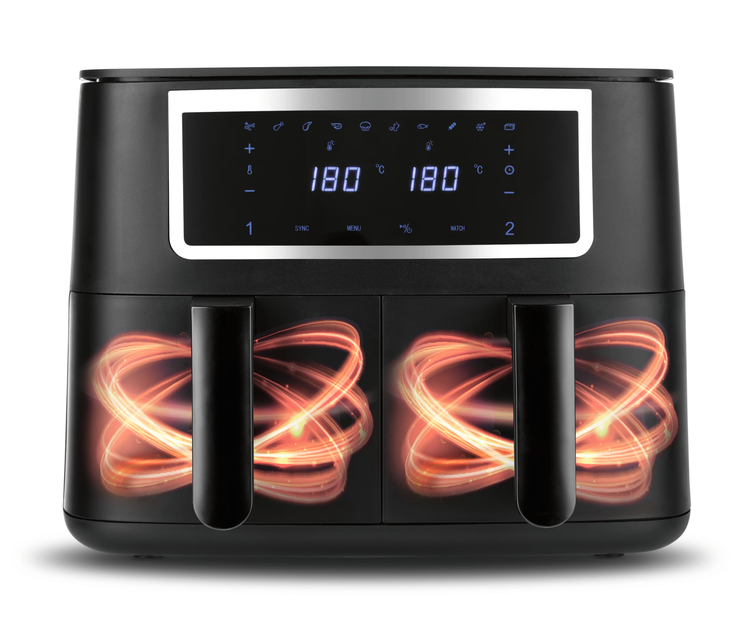 GOURMETmaxx freidora de aire caliente de doble cámara - 2 x 4 L | Synchro-Garzone Airfryer | freidora con pantalla táctil | freidora de aire caliente 2 cámaras y 10 programas | freír casi sin aceite