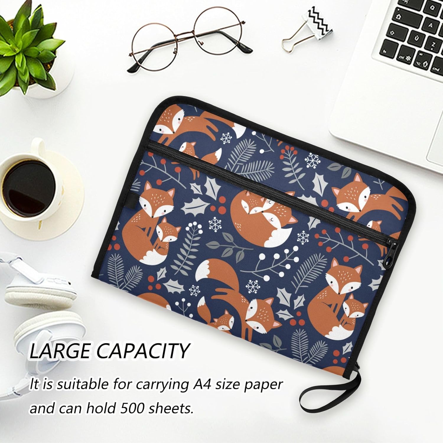 ZZKKO Cute Fox Family Tree Leaves 13 Pockets Expanding File Folder with Sticky Labels Accordion File Folder Document Organizer Letter Size A4 Papers Expandable File Keeper