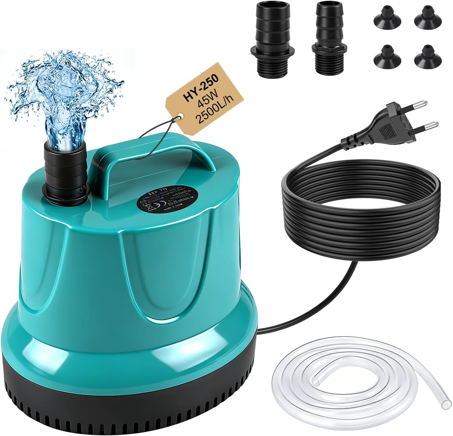 EXLECO Aquarium Pump 45 W 2500 L/H Dirty Water Pump Submersible Pump Flat Suction Small Water Pump Aquarium Air Pump Barrel Pump Fountain Pump Flow Pump Circulation Pump for Pond Green [Energy Class A]