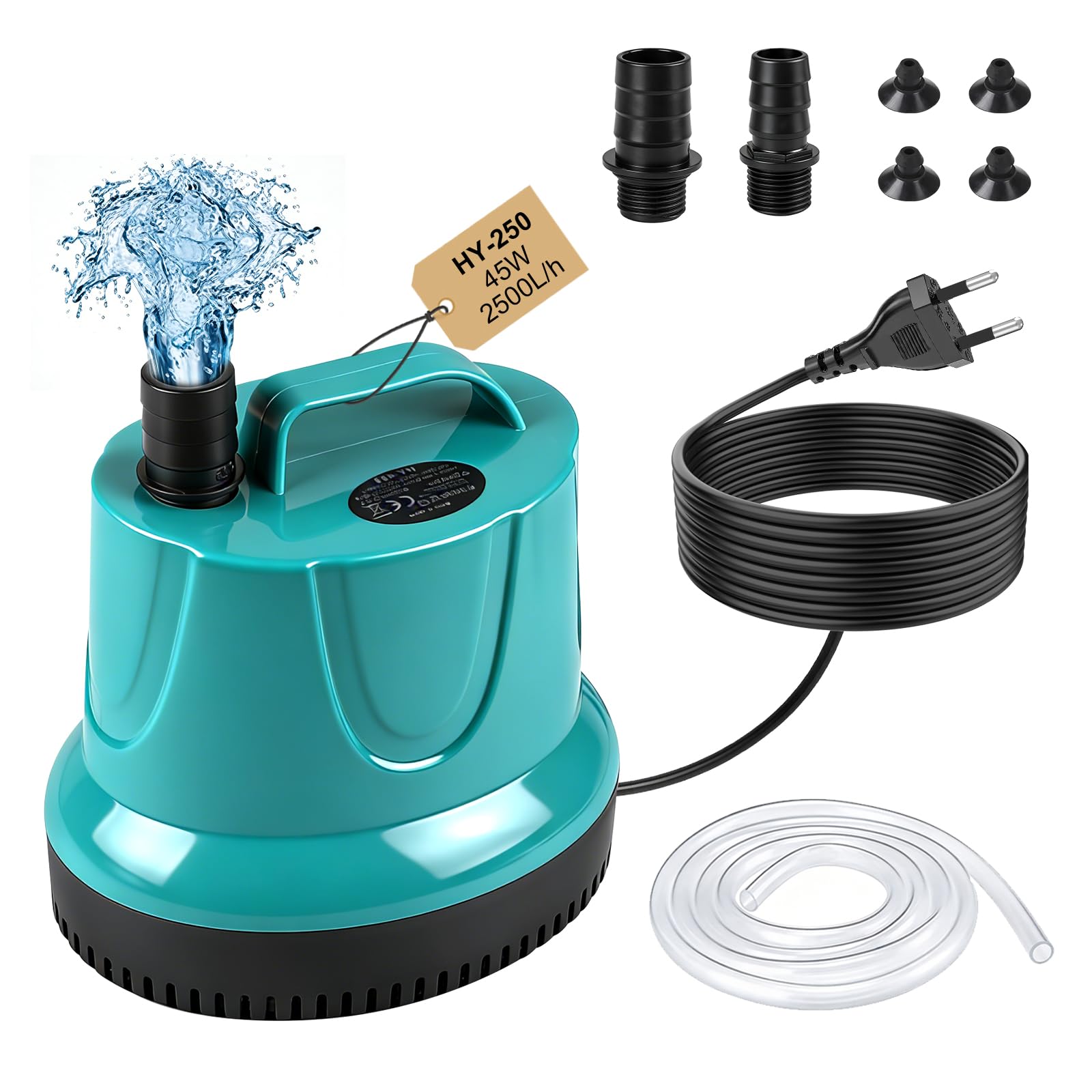 EXLECO Aquarium Pumpe 45W 2500L/H, Schmutzwasserpumpe Tauchpumpe Flachsaugend, Kleine Wasserpumpe, Aquarium Luftpumpe, Fasspumpe, Brunnenpumpe, Strömungspumpe, Umwälzpumpe für Teich(Grün)