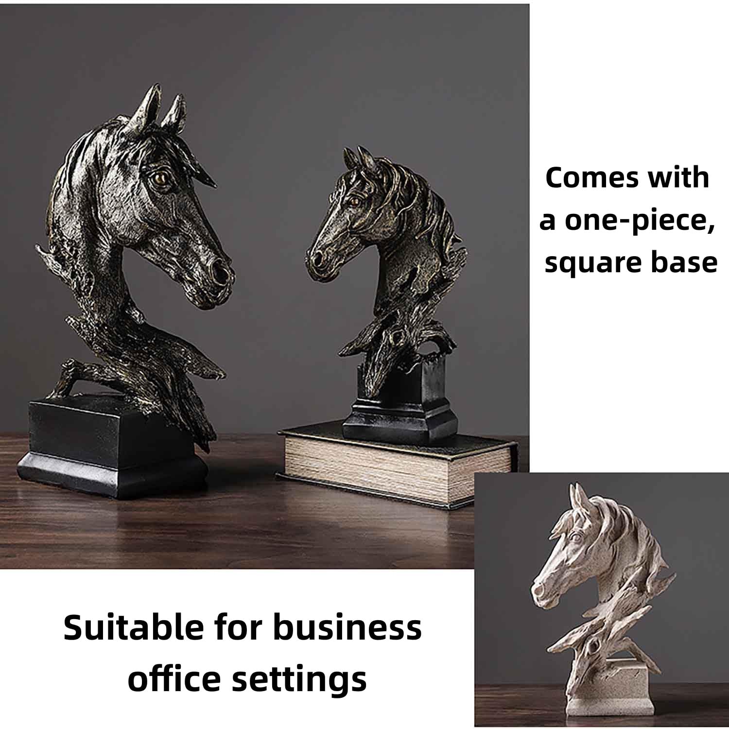 Retro Horse Head Statue 11.6" Animal Horses Head Bust Creative Art Ornament,Black,L